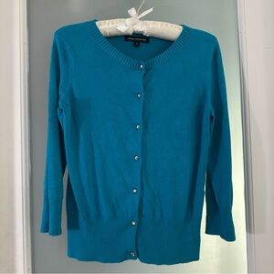 Express Turquoise Blue Button-Up Cardigan w sparkly rhinestone buttons
